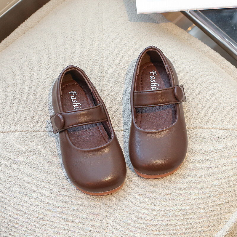 Kožne cipele za djevojčice za vjenčanje, jednobojne, britanskog stila, dječje plitke cipele s mekim potplatom, dječje cipele za princeze, novo 2024.