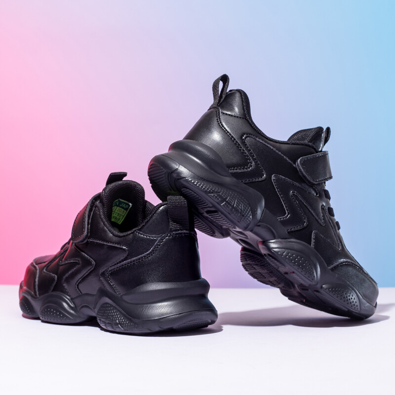 Laste platvormkingad poistele tüdrukud tossud kõrge kvaliteediga mustast nahast laste tennised poiste kooli jooksujalatsid