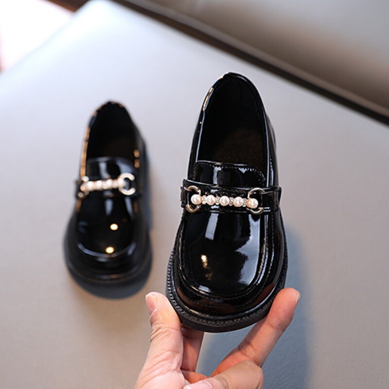 Μόδα για κορίτσια, δερμάτινα παπούτσια με μαλακό πάτο, νέα Αγγλικά παπούτσια για μικρά κορίτσια πριγκίπισσας παιδικά αντιολισθητικά μαύρα δερμάτινα παπούτσια