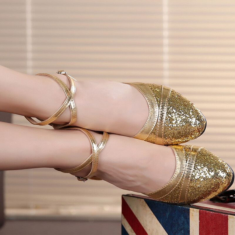 2025 Νέα παπούτσια μοντέρνου χορού για γυναίκες, παπούτσια tango, βαλς εσωτερικού/εξωτερικού χώρου χρυσά και ασημένια γυαλιστερά ψηλοτάκουνα χορού, συν μέγεθος 34-43