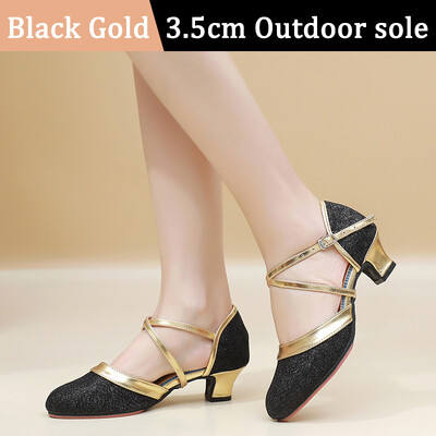 Νέα Golden Sliver Sequin Μοντέρνα Γυναικεία Παπούτσια Χορού Γυναικεία Παπούτσια Tango με κλειστά δάχτυλα βαλς Γόβες χορού εσωτερικού/εξωτερικού χώρου 3,5/5,5 εκ.
