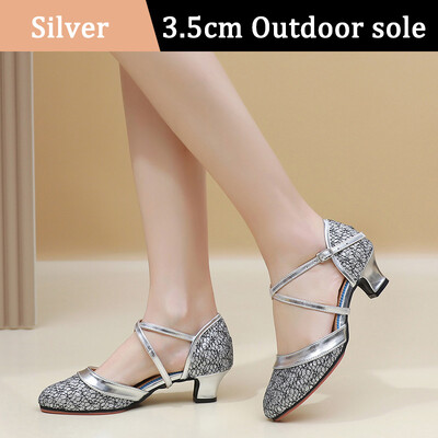 Νέα Golden Sliver Sequin Μοντέρνα Γυναικεία Παπούτσια Χορού Γυναικεία Παπούτσια Tango με κλειστά δάχτυλα βαλς Γόβες χορού εσωτερικού/εξωτερικού χώρου 3,5/5,5 εκ.