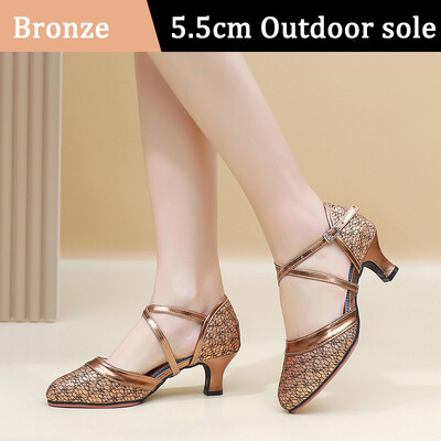 Νέα Golden Sliver Sequin Μοντέρνα Γυναικεία Παπούτσια Χορού Γυναικεία Παπούτσια Tango με κλειστά δάχτυλα βαλς Γόβες χορού εσωτερικού/εξωτερικού χώρου 3,5/5,5 εκ.