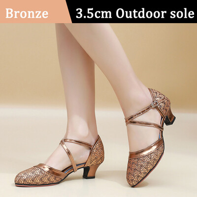 Νέα Golden Sliver Sequin Μοντέρνα Γυναικεία Παπούτσια Χορού Γυναικεία Παπούτσια Tango με κλειστά δάχτυλα βαλς Γόβες χορού εσωτερικού/εξωτερικού χώρου 3,5/5,5 εκ.