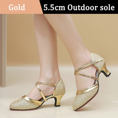 Νέα Golden Sliver Sequin Μοντέρνα Γυναικεία Παπούτσια Χορού Γυναικεία Παπούτσια Tango με κλειστά δάχτυλα βαλς Γόβες χορού εσωτερικού/εξωτερικού χώρου 3,5/5,5 εκ.