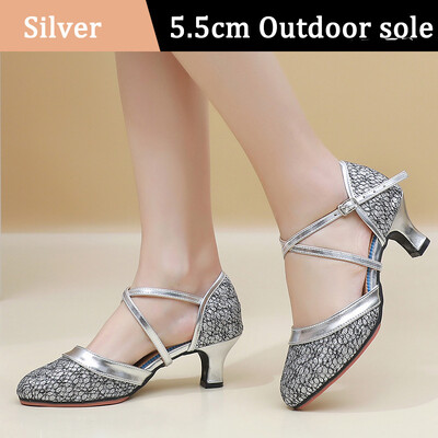 Νέα Golden Sliver Sequin Μοντέρνα Γυναικεία Παπούτσια Χορού Γυναικεία Παπούτσια Tango με κλειστά δάχτυλα βαλς Γόβες χορού εσωτερικού/εξωτερικού χώρου 3,5/5,5 εκ.