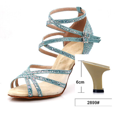 WUXIJIAO deju apavi Latīņamerikas sievietēm Salsa Zīda satīna deju apavi Glitter Rhinestone Profesionāli deju apavi balles zālei, mīksta apakšdaļa