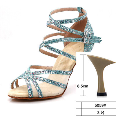 WUXIJIAO deju apavi Latīņamerikas sievietēm Salsa Zīda satīna deju apavi Glitter Rhinestone Profesionāli deju apavi balles zālei, mīksta apakšdaļa