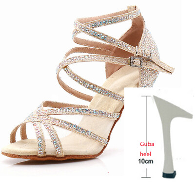 WUXIJIAO deju apavi Latīņamerikas sievietēm Salsa Zīda satīna deju apavi Glitter Rhinestone Profesionāli deju apavi balles zālei, mīksta apakšdaļa