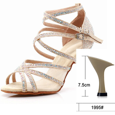 WUXIJIAO deju apavi Latīņamerikas sievietēm Salsa Zīda satīna deju apavi Glitter Rhinestone Profesionāli deju apavi balles zālei, mīksta apakšdaļa