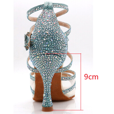 WUXIJIAO deju apavi Latīņamerikas sievietēm Salsa Zīda satīna deju apavi Glitter Rhinestone Profesionāli deju apavi balles zālei, mīksta apakšdaļa