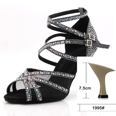 WUXIJIAO deju apavi Latīņamerikas sievietēm Salsa Zīda satīna deju apavi Glitter Rhinestone Profesionāli deju apavi balles zālei, mīksta apakšdaļa