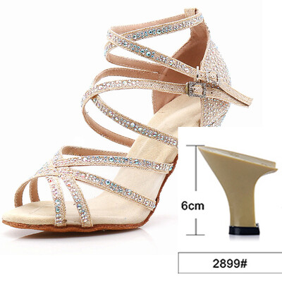 WUXIJIAO deju apavi Latīņamerikas sievietēm Salsa Zīda satīna deju apavi Glitter Rhinestone Profesionāli deju apavi balles zālei, mīksta apakšdaļa