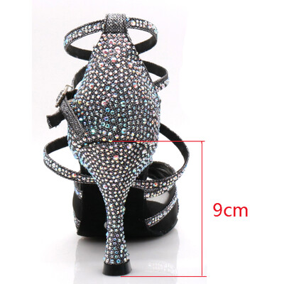 WUXIJIAO deju apavi Latīņamerikas sievietēm Salsa Zīda satīna deju apavi Glitter Rhinestone Profesionāli deju apavi balles zālei, mīksta apakšdaļa