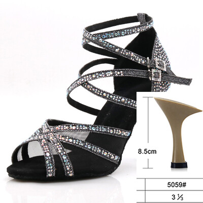 WUXIJIAO deju apavi Latīņamerikas sievietēm Salsa Zīda satīna deju apavi Glitter Rhinestone Profesionāli deju apavi balles zālei, mīksta apakšdaļa