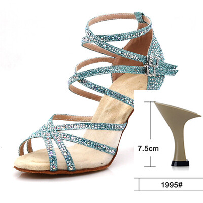 WUXIJIAO deju apavi Latīņamerikas sievietēm Salsa Zīda satīna deju apavi Glitter Rhinestone Profesionāli deju apavi balles zālei, mīksta apakšdaļa
