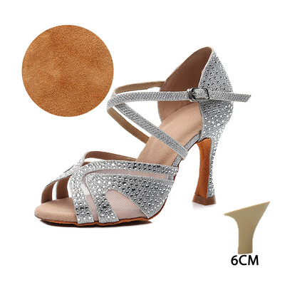 HROYL sieviešu/meiteņu/ sieviešu latīņu deju kurpes ar Rhinestone Ballroom Party salsu Melnas/Sudraba/Sarkanas/Melnas deju kurpes Augsti papēži