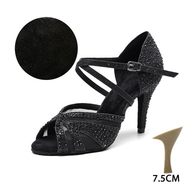 HROYL sieviešu/meiteņu/ sieviešu latīņu deju kurpes ar Rhinestone Ballroom Party salsu Melnas/Sudraba/Sarkanas/Melnas deju kurpes Augsti papēži