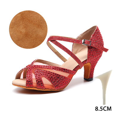 HROYL sieviešu/meiteņu/ sieviešu latīņu deju kurpes ar Rhinestone Ballroom Party salsu Melnas/Sudraba/Sarkanas/Melnas deju kurpes Augsti papēži