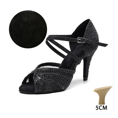 HROYL sieviešu/meiteņu/ sieviešu latīņu deju kurpes ar Rhinestone Ballroom Party salsu Melnas/Sudraba/Sarkanas/Melnas deju kurpes Augsti papēži
