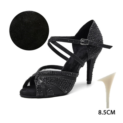 HROYL sieviešu/meiteņu/ sieviešu latīņu deju kurpes ar Rhinestone Ballroom Party salsu Melnas/Sudraba/Sarkanas/Melnas deju kurpes Augsti papēži