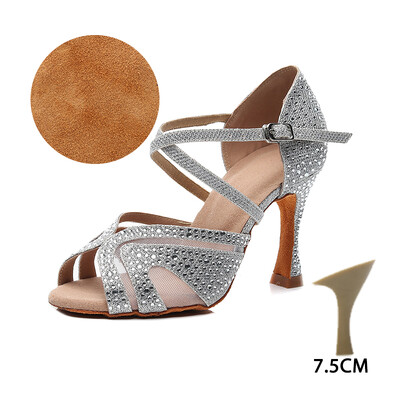 HROYL sieviešu/meiteņu/ sieviešu latīņu deju kurpes ar Rhinestone Ballroom Party salsu Melnas/Sudraba/Sarkanas/Melnas deju kurpes Augsti papēži