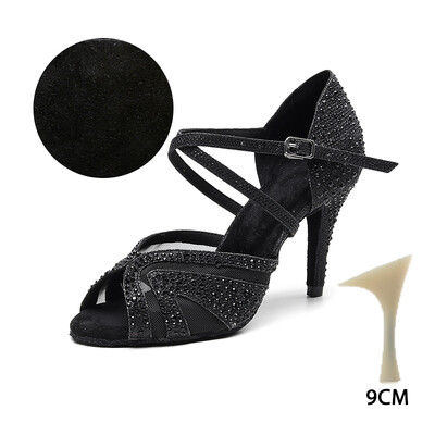 HROYL sieviešu/meiteņu/ sieviešu latīņu deju kurpes ar Rhinestone Ballroom Party salsu Melnas/Sudraba/Sarkanas/Melnas deju kurpes Augsti papēži
