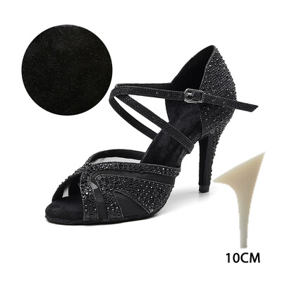 HROYL sieviešu/meiteņu/ sieviešu latīņu deju kurpes ar Rhinestone Ballroom Party salsu Melnas/Sudraba/Sarkanas/Melnas deju kurpes Augsti papēži
