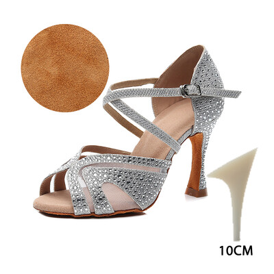 HROYL sieviešu/meiteņu/ sieviešu latīņu deju kurpes ar Rhinestone Ballroom Party salsu Melnas/Sudraba/Sarkanas/Melnas deju kurpes Augsti papēži