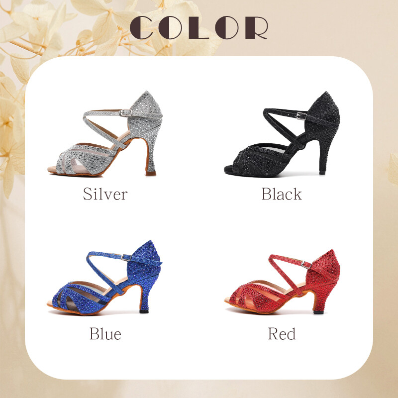 HROYL Γυναικεία/Κορίτσια/ Γυναικεία λάτιν παπούτσια χορού με Rhinestone Ballroom Party salsa Μαύρα/Ασημί/Κόκκινα/Μαύρα παπούτσια χορού Ψηλοτάκουνα