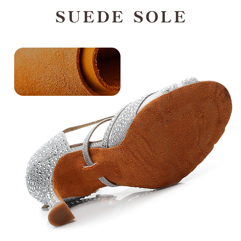 HROYL Γυναικεία/Κορίτσια/ Γυναικεία λάτιν παπούτσια χορού με Rhinestone Ballroom Party salsa Μαύρα/Ασημί/Κόκκινα/Μαύρα παπούτσια χορού Ψηλοτάκουνα