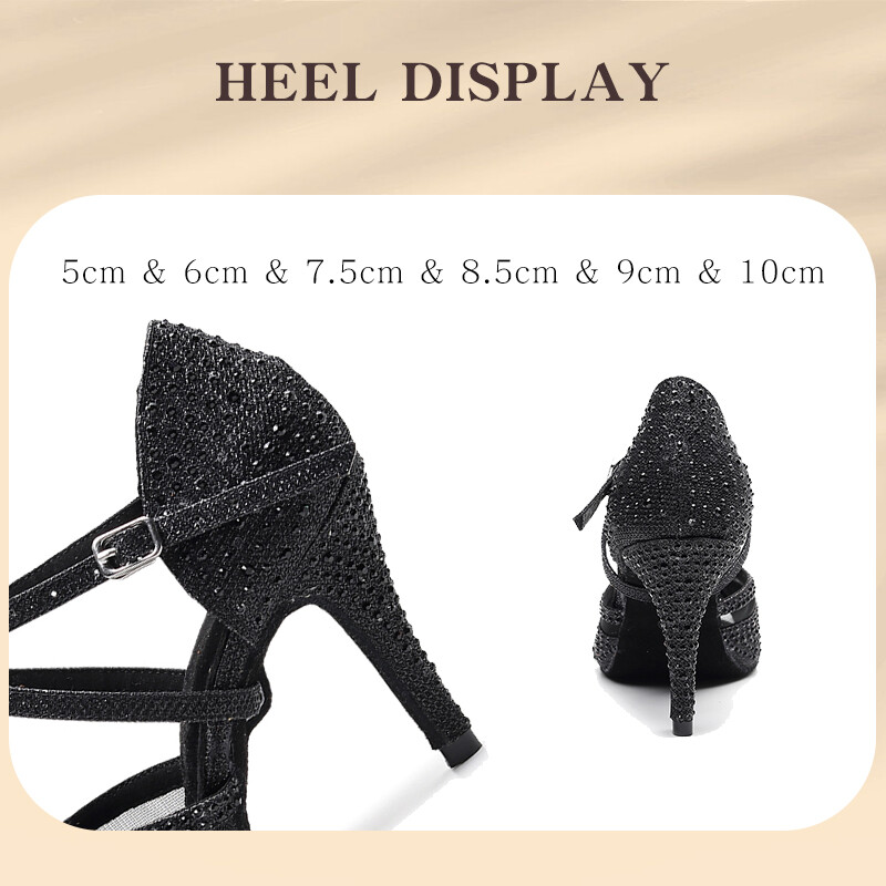 HROYL Γυναικεία/Κορίτσια/ Γυναικεία λάτιν παπούτσια χορού με Rhinestone Ballroom Party salsa Μαύρα/Ασημί/Κόκκινα/Μαύρα παπούτσια χορού Ψηλοτάκουνα