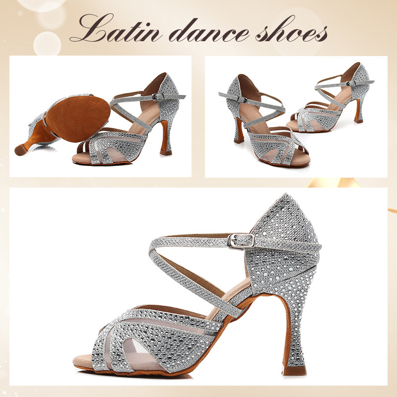 HROYL Γυναικεία/Κορίτσια/ Γυναικεία λάτιν παπούτσια χορού με Rhinestone Ballroom Party salsa Μαύρα/Ασημί/Κόκκινα/Μαύρα παπούτσια χορού Ψηλοτάκουνα