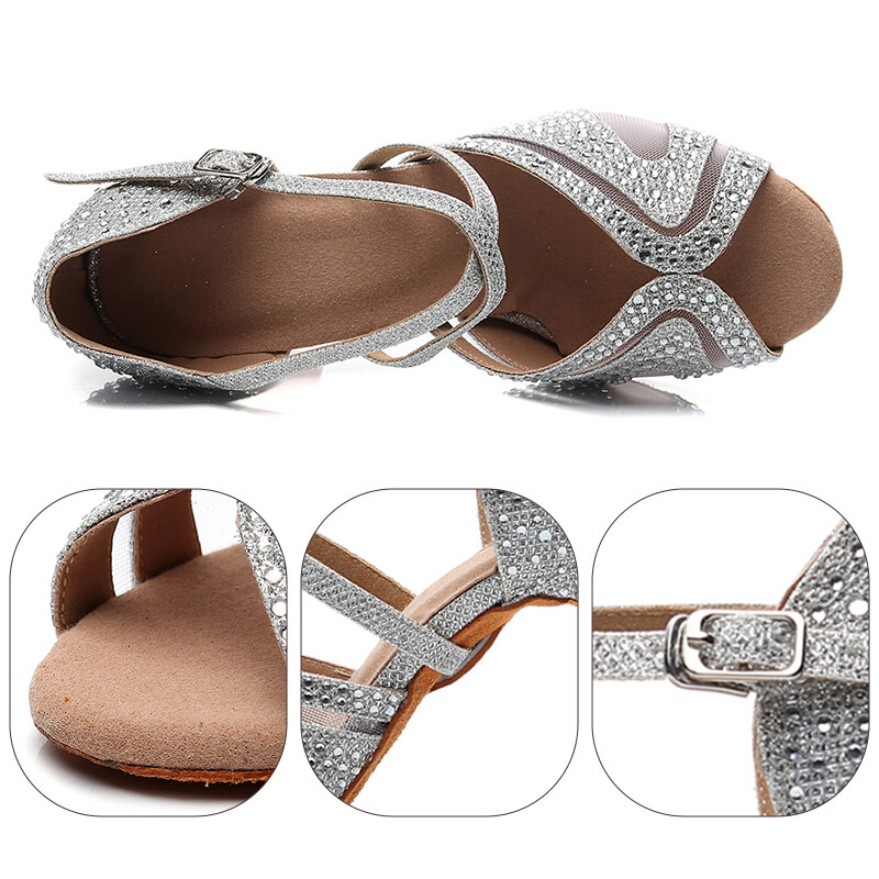 HROYL Γυναικεία/Κορίτσια/ Γυναικεία λάτιν παπούτσια χορού με Rhinestone Ballroom Party salsa Μαύρα/Ασημί/Κόκκινα/Μαύρα παπούτσια χορού Ψηλοτάκουνα