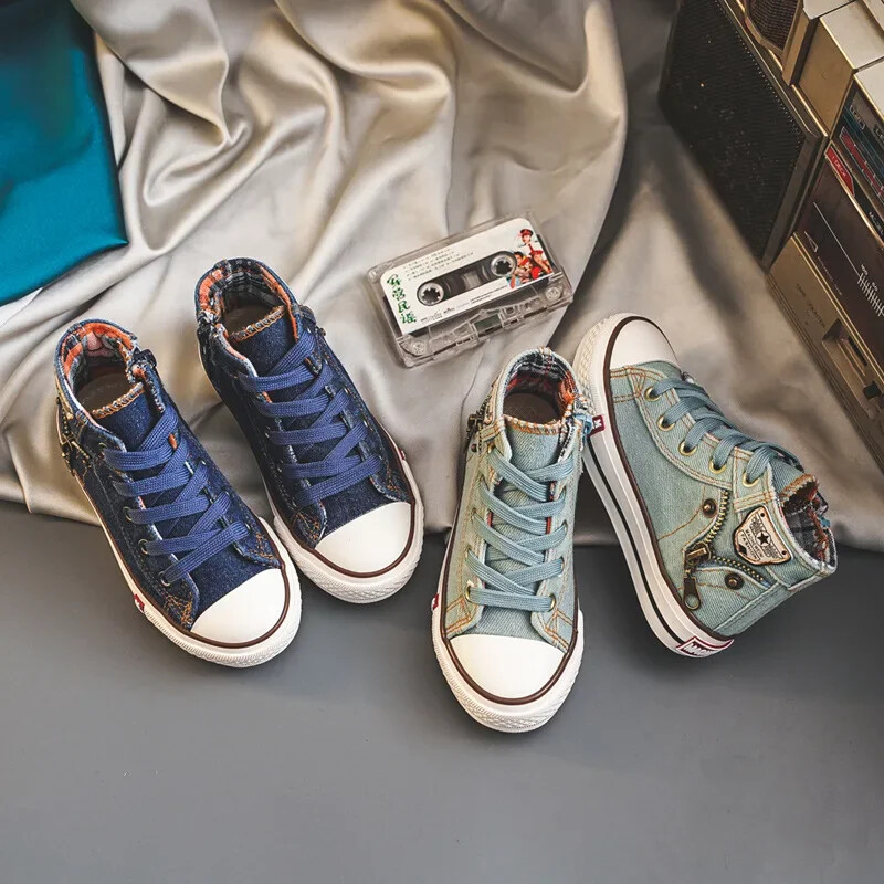 Gyerek magas felső vászoncipő divatos gyerek Diákok táblacipő tornacipő Légáteresztő fiú sportcipő Lány Alkalmi lapos deszkacipő