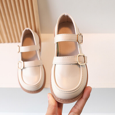 2024. gada pavasaris Bērnu ādas apavi brūni, melni balti, maziem bērniem, plakani apavi Retro krāsā, eleganti bērnu skolas apavi, meitene H07191
