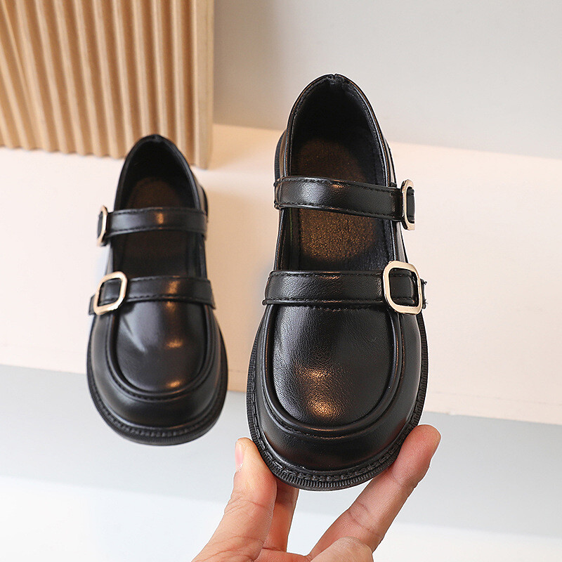 2024. gada pavasaris Bērnu ādas apavi brūni, melni balti, maziem bērniem, plakani apavi Retro krāsā, eleganti bērnu skolas apavi, meitene H07191