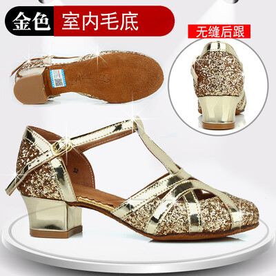 Νέα άφιξη Παιδικά κορίτσια Παιδικά γκλίτερ παγιέτες χορού Tango Latin Salsa Παπούτσια χορού με κλειστό τακούνι Princess girls sandals