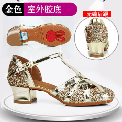 Νέα άφιξη Παιδικά κορίτσια Παιδικά γκλίτερ παγιέτες χορού Tango Latin Salsa Παπούτσια χορού με κλειστό τακούνι Princess girls sandals