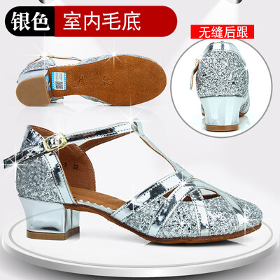 Νέα άφιξη Παιδικά κορίτσια Παιδικά γκλίτερ παγιέτες χορού Tango Latin Salsa Παπούτσια χορού με κλειστό τακούνι Princess girls sandals