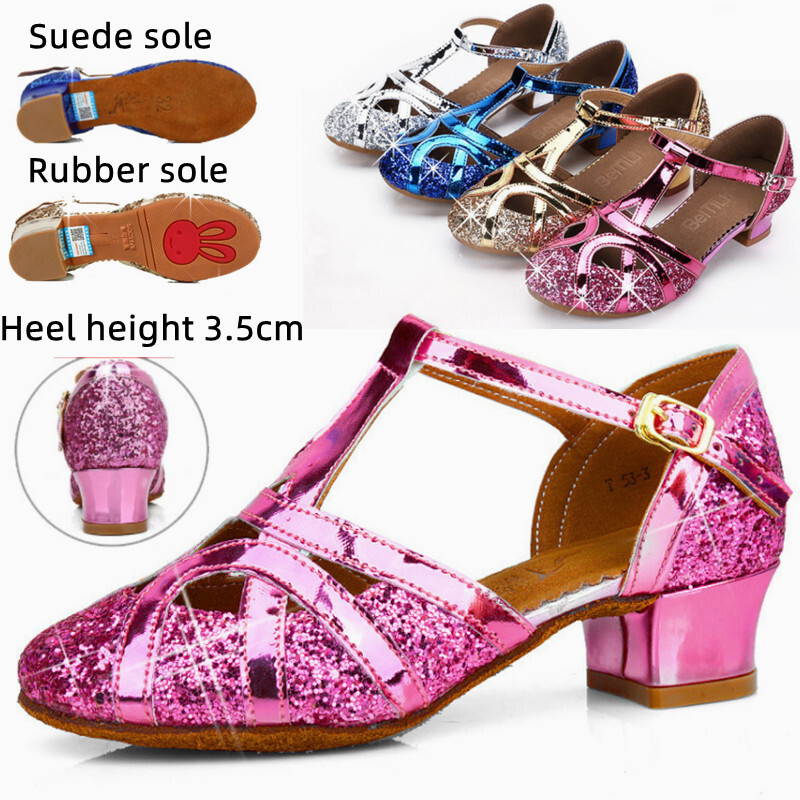 Νέα άφιξη Παιδικά κορίτσια Παιδικά γκλίτερ παγιέτες χορού Tango Latin Salsa Παπούτσια χορού με κλειστό τακούνι Princess girls sandals