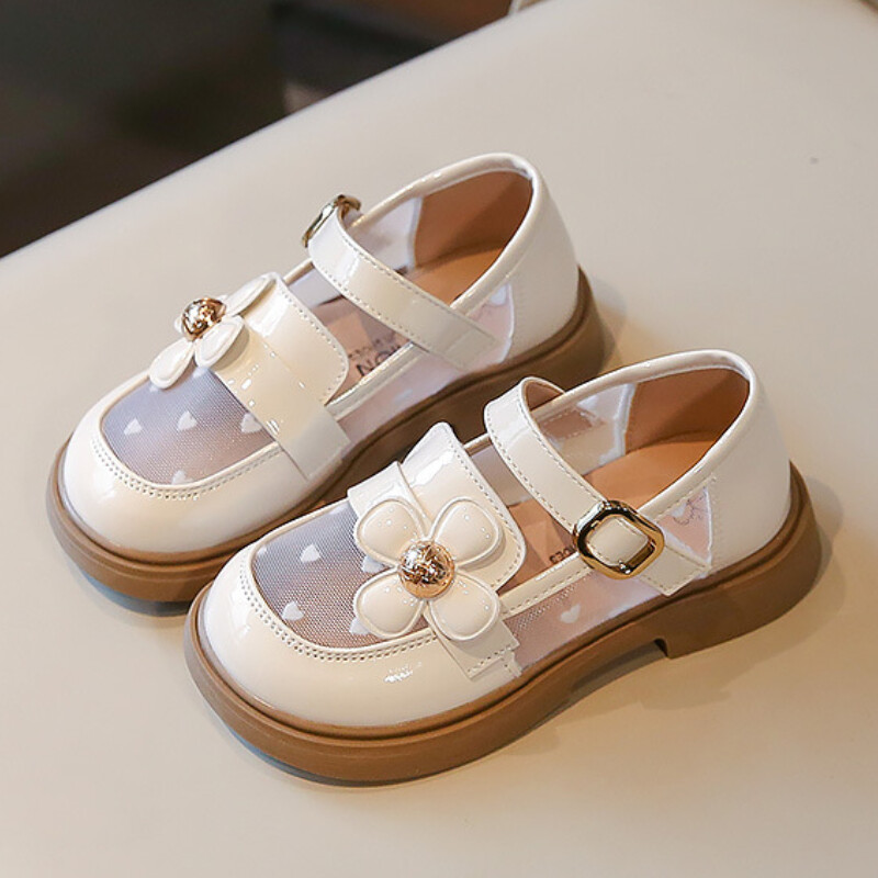 Ljetne sandale za djevojčice Mrežasti cvijet Prozračne male kožne cipele za djevojčice Okrugli prsti Jednobojne ležerne cipele za djevojčice Mekane neklizajuće cipele