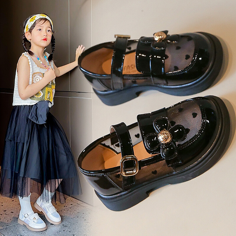 Ljetne sandale za djevojčice Mrežasti cvijet Prozračne male kožne cipele za djevojčice Okrugli prsti Jednobojne ležerne cipele za djevojčice Mekane neklizajuće cipele