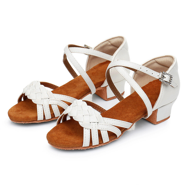 Jaunas baltas ādas meiteņu balles deju apavi bērniem ar zemu papēžu kurpes sievietēm sievietēm latīņu deju apavi Profesionāli bērnu deju apavi