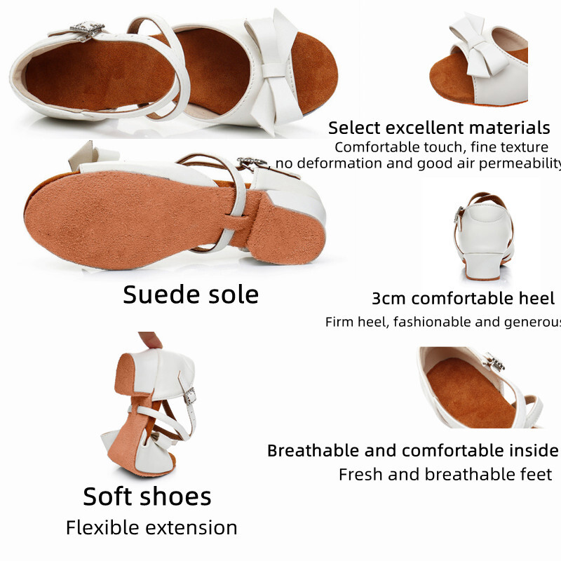 Jaunas baltas ādas meiteņu balles deju apavi bērniem ar zemu papēžu kurpes sievietēm sievietēm latīņu deju apavi Profesionāli bērnu deju apavi