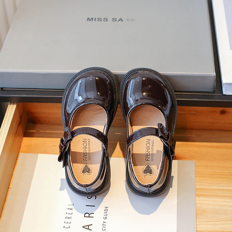 Παιδικά δερμάτινα παπούτσια Γυαλιστερά μαύρα σχολικά παπούτσια για κορίτσια στο πλάι Bowknot βρετανικού στυλ Παιδικά φορέματα πριγκίπισσας casual παπούτσια