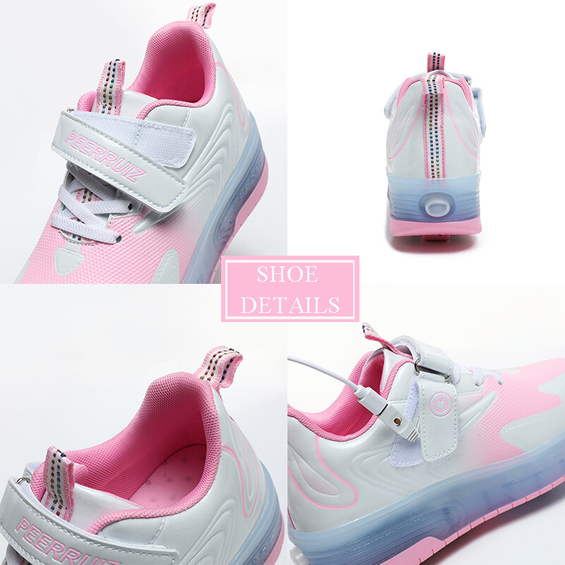 Bērnu kedas ar LED apgaismojumu apavi Ikdienas zēnu āra skriešanas apavi ar dubultiem riteņiem ar USB uzlādi sporta apavi meiteņu rullīšu apavi