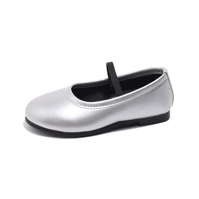 Pavasara rudens bērnu ādas apavi melni sudraba Universāli mazo meiteņu plakanie apavi Cēloņaini sekli kurpes bērniem Vienkārša mode