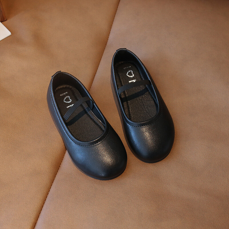 Pavasara rudens bērnu ādas apavi melni sudraba Universāli mazo meiteņu plakanie apavi Cēloņaini sekli kurpes bērniem Vienkārša mode
