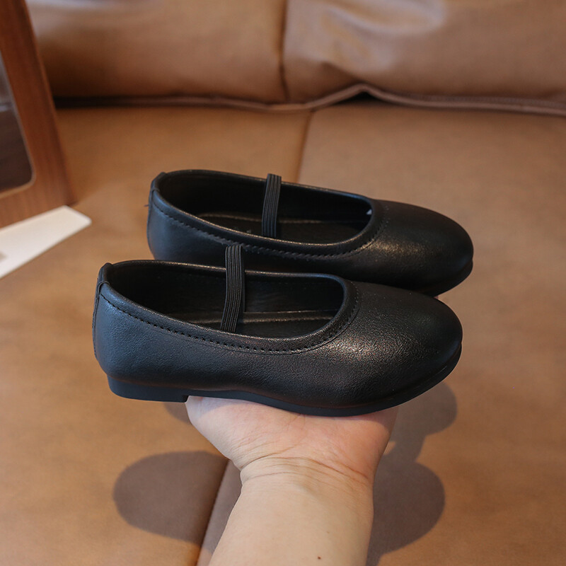 Pavasara rudens bērnu ādas apavi melni sudraba Universāli mazo meiteņu plakanie apavi Cēloņaini sekli kurpes bērniem Vienkārša mode